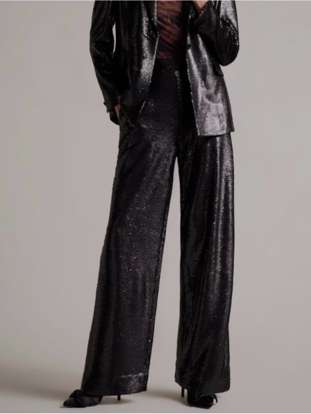 Ted Baker Milleit Matte Sequin Wide Leg Trouser Pant Sz 2 Black
